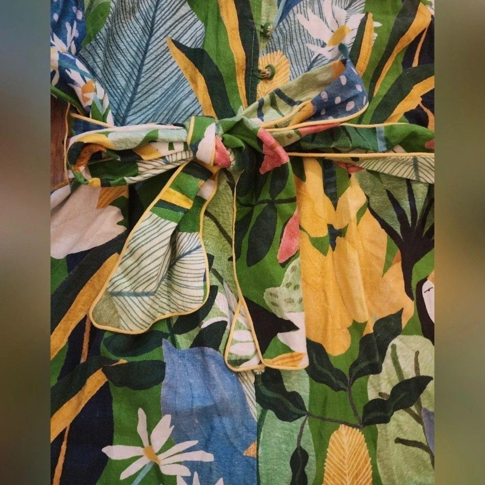 Farm Rio Tropical Print Romper Size S‎ New Without Tags Belted Shorts Jumpsuit - Picture 7 of 7